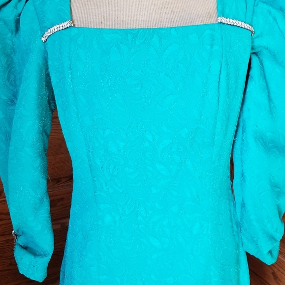 Vintage 1980's prom dress teal green - Picture 2 of 7